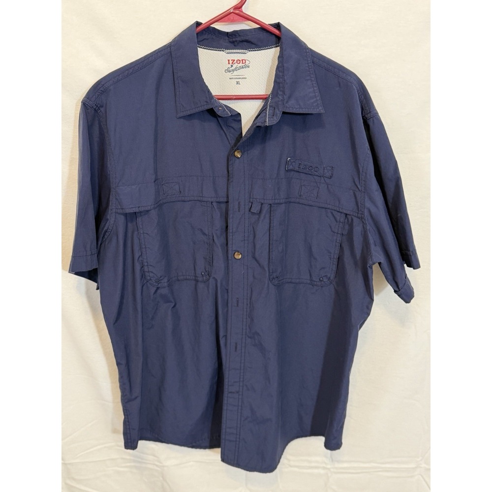 Izod Surfcaster Men's Fishing Shirt Blue, Pockets, Vented, Short Sleeve Size XL